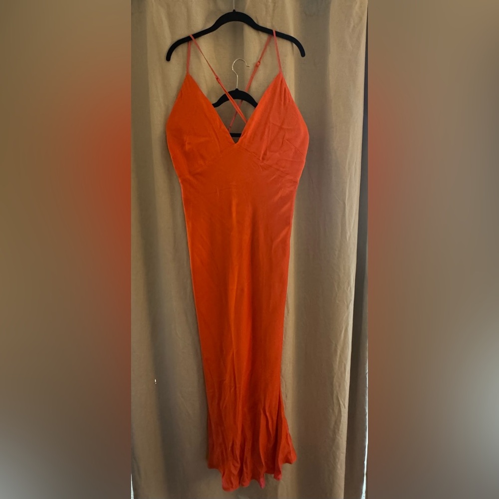 Anthropologie Vibrant Orange Maxi Slip Dress